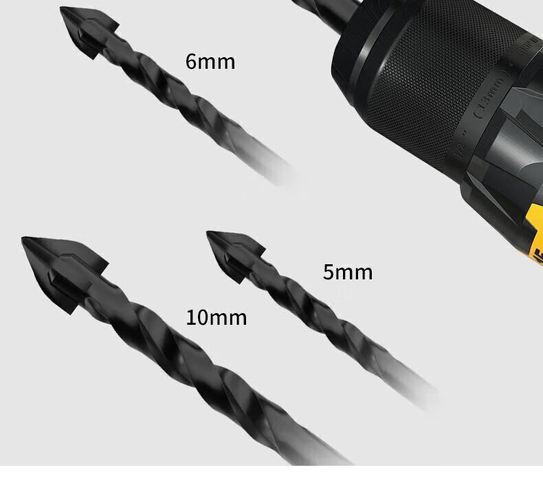 Deli 6-Piece Tungsten Carbide Four-Blade Cross Bawang Drill Bit Set for Tile Drilling Hex Shank [3-10mm] 21