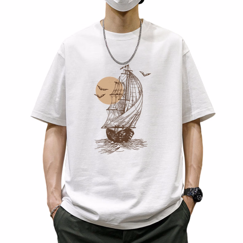 Retro American Short-sleeved T-shirt Men's 2026 New Khaki Casual Loose Summer Cotton Half-sleeved Clothes Top_viptrois.com