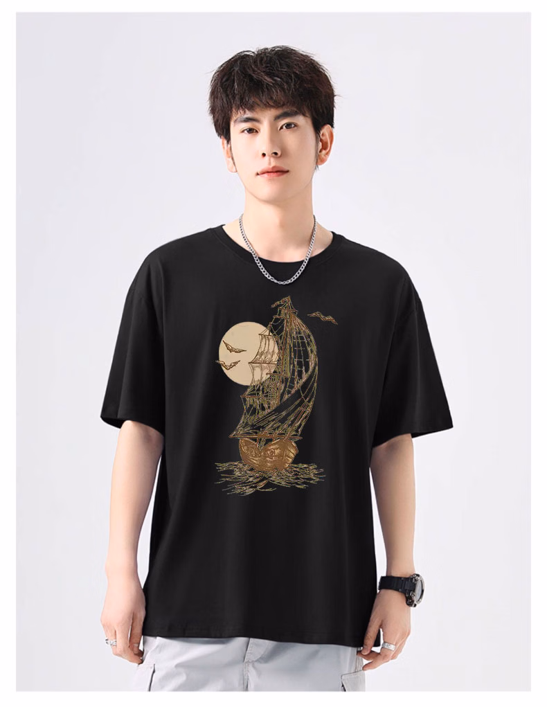 Retro American Short-sleeved T-shirt Men's 2026 New Khaki Casual Loose Summer Cotton Half-sleeved Clothes Top_viptrois.com