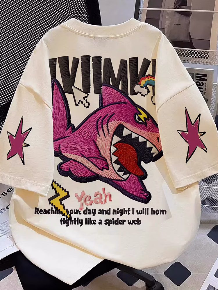 Herr t-shirt i bomull med roligt tryck och korta ärmar_voghion.com