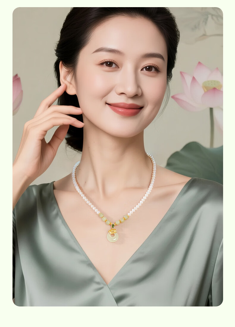 Lao Feng Xiang Pearl Necklace for Women Silver Pendant Chalcedony High-End Jewelry Anniversary Birthday Gift for Mom and Wife 5