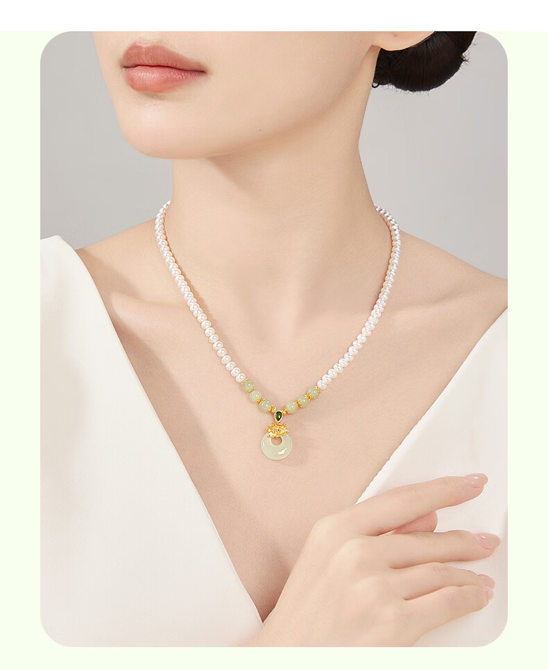 Lao Feng Xiang Pearl Necklace for Women Silver Pendant Chalcedony High-End Jewelry Anniversary Birthday Gift for Mom and Wife 8