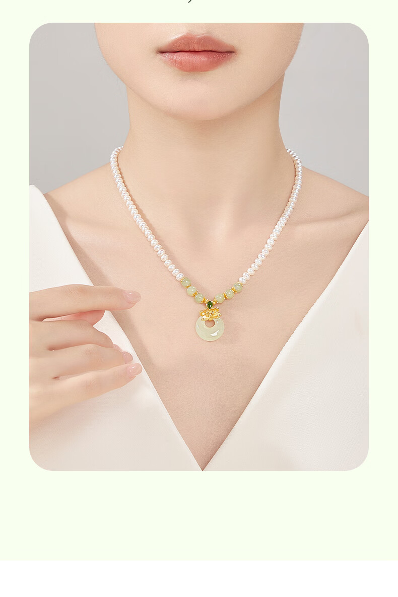 Lao Feng Xiang Pearl Necklace for Women Silver Pendant Chalcedony High-End Jewelry Anniversary Birthday Gift for Mom and Wife 10