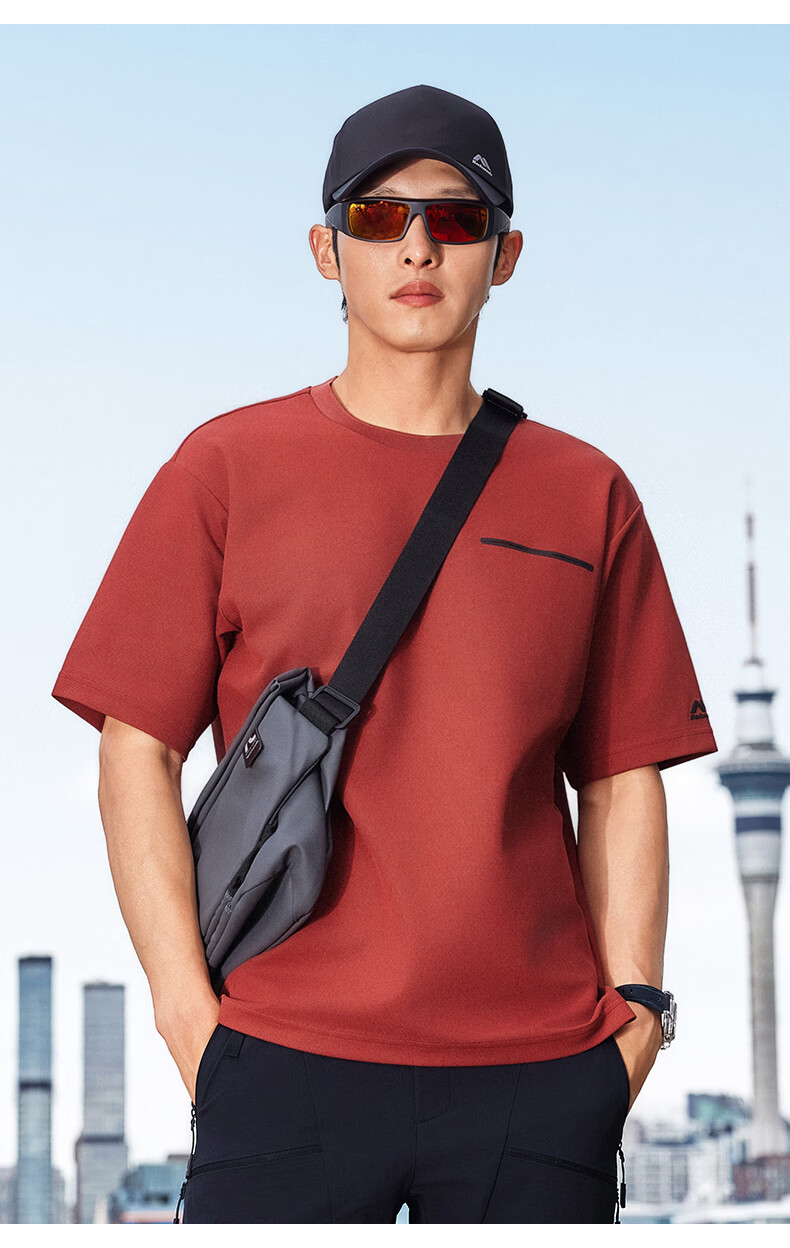 Kolumb Outdoor T-Shirt Moisture-Wicking Sun Protection Quick-Dry Loose Fit Running Fitness Short Sleeve Danxia Red M 15