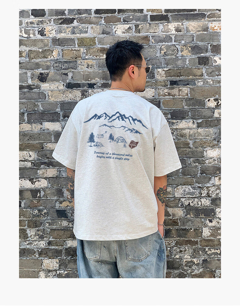 GELANYIFU Men's Short Sleeve T-Shirt Summer Japanese Style Loose Trendy American Casual Heavyweight Pure Cotton Basic Tee 20