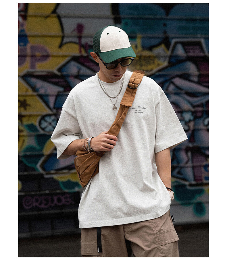 GELANYIFU Men's Short Sleeve T-Shirt Summer Japanese Style Loose Trendy American Casual Heavyweight Pure Cotton Basic Tee 12