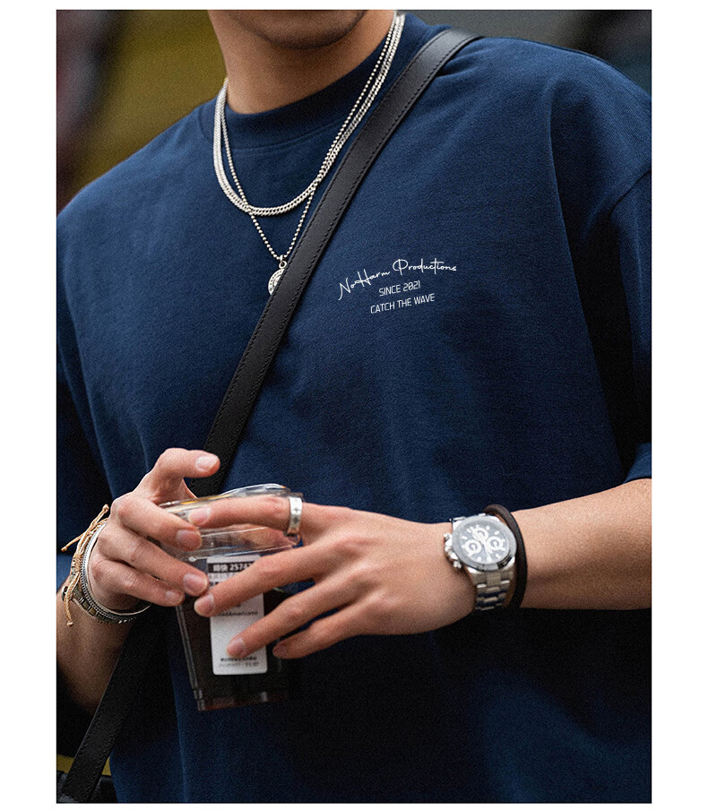GELANYIFU Men's Short Sleeve T-Shirt Summer Japanese Style Loose Trendy American Casual Heavyweight Pure Cotton Basic Tee 7