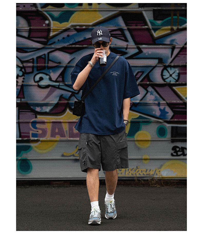 GELANYIFU Men's Short Sleeve T-Shirt Summer Japanese Style Loose Trendy American Casual Heavyweight Pure Cotton Basic Tee 6