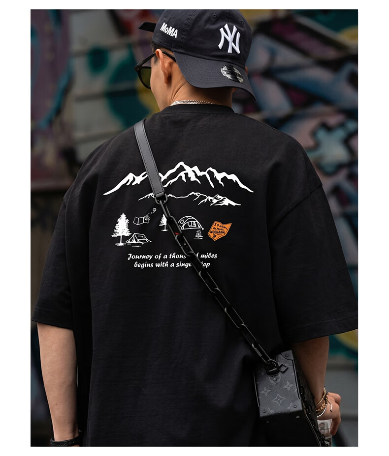 GELANYIFU Men's Short Sleeve T-Shirt Summer Japanese Style Loose Trendy American Casual Heavyweight Pure Cotton Basic Tee 15