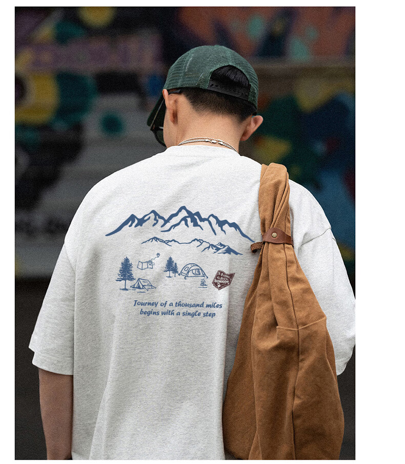 GELANYIFU Men's Short Sleeve T-Shirt Summer Japanese Style Loose Trendy American Casual Heavyweight Pure Cotton Basic Tee 10