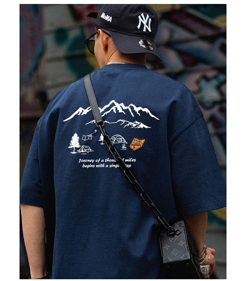 GELANYIFU Men's Short Sleeve T-Shirt Summer Japanese Style Loose Trendy American Casual Heavyweight Pure Cotton Basic Tee 9