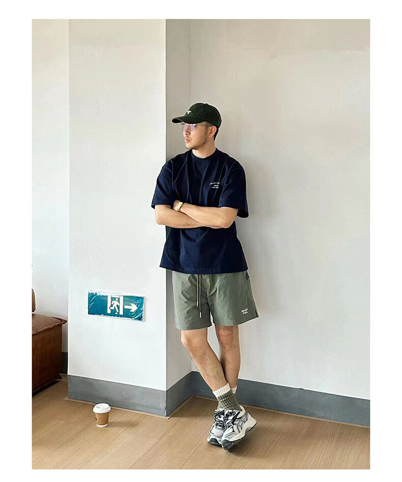 GELANYIFU Men's Short Sleeve T-Shirt Summer Japanese Style Loose Trendy American Casual Heavyweight Pure Cotton Basic Tee 18