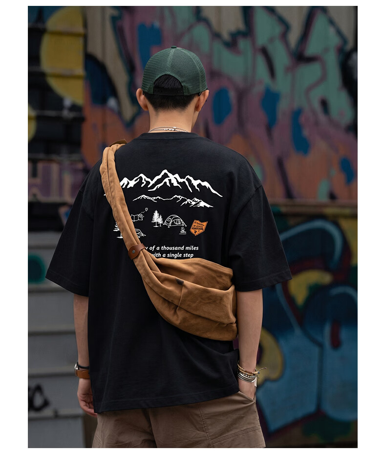 GELANYIFU Men's Short Sleeve T-Shirt Summer Japanese Style Loose Trendy American Casual Heavyweight Pure Cotton Basic Tee 14