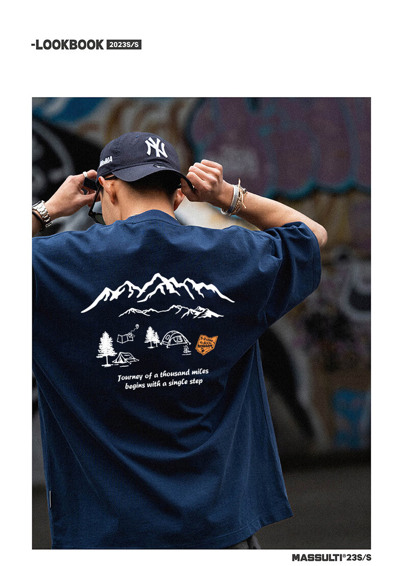 GELANYIFU Men's Short Sleeve T-Shirt Summer Japanese Style Loose Trendy American Casual Heavyweight Pure Cotton Basic Tee 5