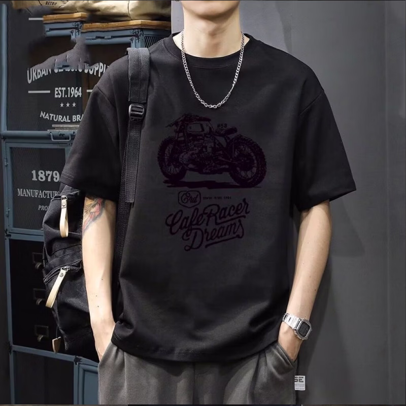Herren T-shirt Aus Schwerer Baumwolle American Retro Rundhals_voghion.com