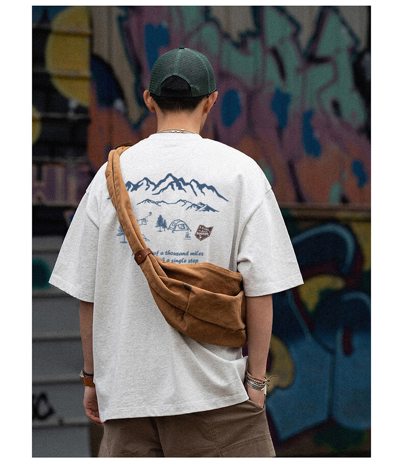 GELANYIFU Men's Short Sleeve T-Shirt Summer Japanese Style Loose Trendy American Casual Heavyweight Pure Cotton Basic Tee 11