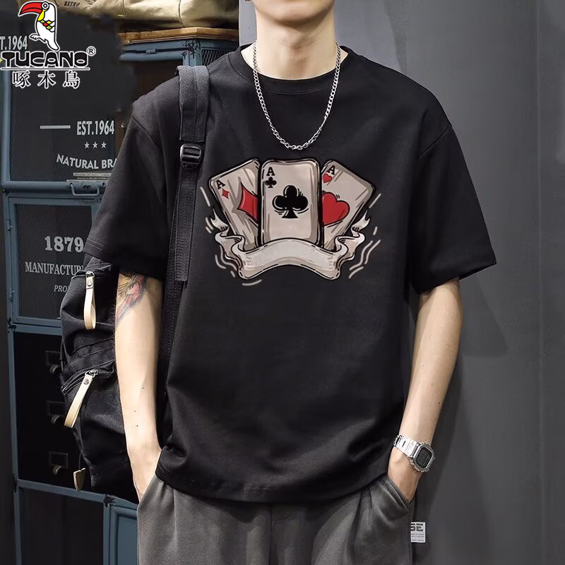Herren T-shirt Aus Schwerer Baumwolle American Retro Rundhals_voghion.com