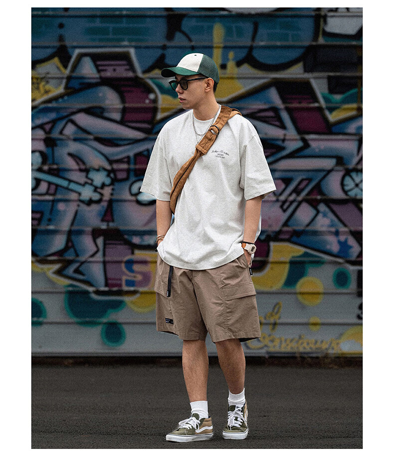 GELANYIFU Men's Short Sleeve T-Shirt Summer Japanese Style Loose Trendy American Casual Heavyweight Pure Cotton Basic Tee 13