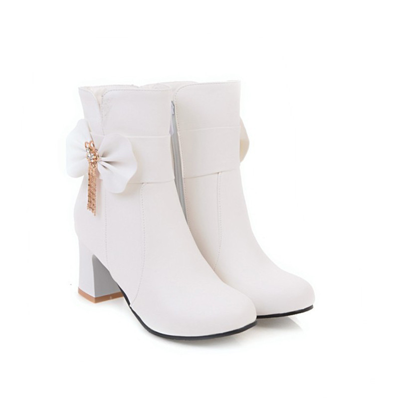 

IDIFU белый 8,5, лодыжки сапоги короткие сапоги для женщин со средними каблуками снежные ботинки на распродажах