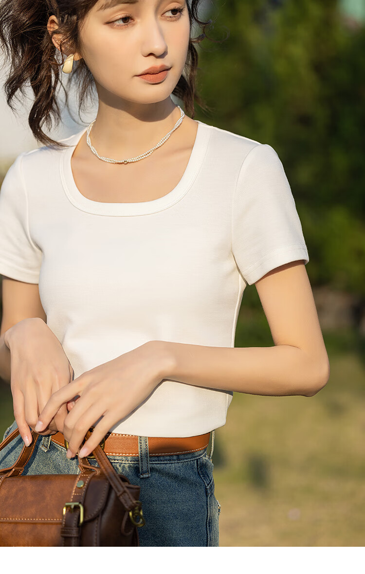 Mishow [] Women's Square Neck Short Sleeve T-Shirt 2026 Spring Summer New High-End Crop Top 53