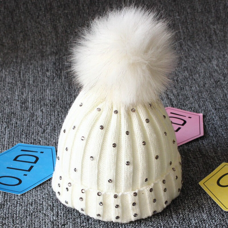 

Meihuid White, шляпа колпачок мягкий младенец рассказчик bowknot Bobble прекрасный случайный вязаный шапочка