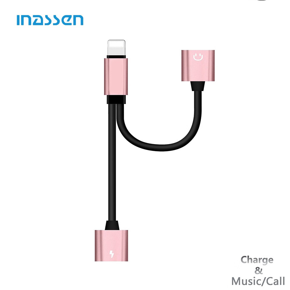 

iNassen PinkBlack, iPhone Apple Lightning Jack Adapter Headphone Call Аудио зарядка 2 в 1 кабеле