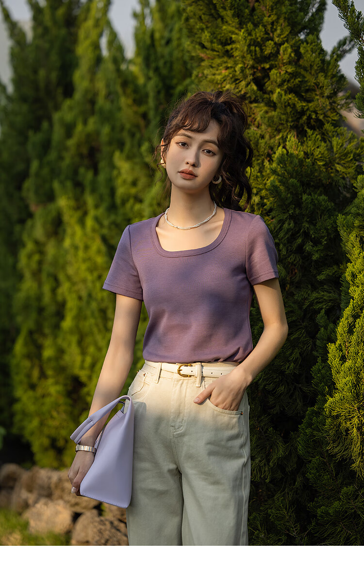 Mishow [] Women's Square Neck Short Sleeve T-Shirt 2026 Spring Summer New High-End Crop Top 27