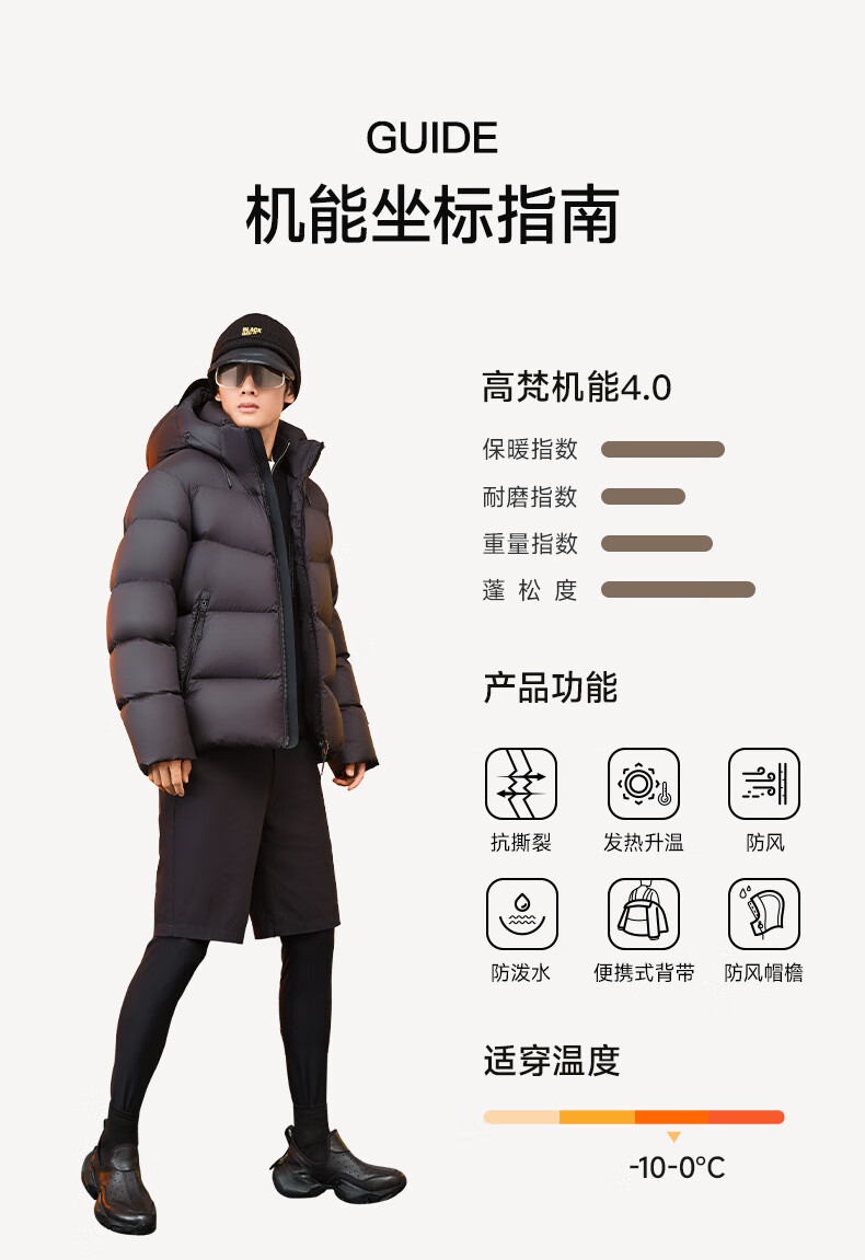 高梵王星越同款黑金鹅绒服机能4.0五短款女同羽绒服高定骑士格2024年新款男女同款短款羽绒服 高定骑士黑 M详情图片21