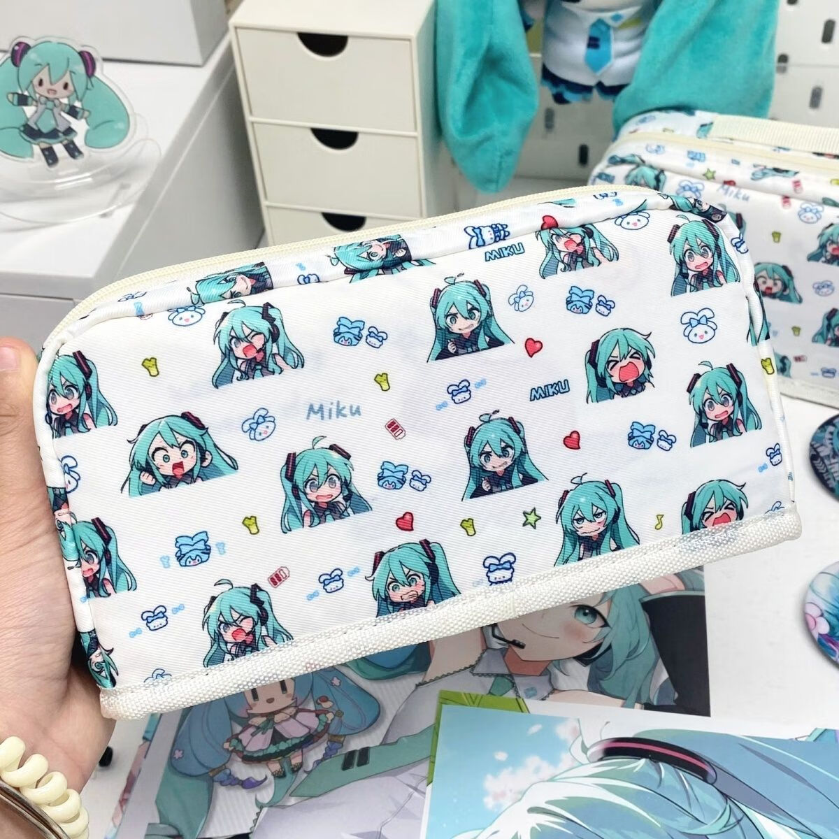 8，ins日系初音未來折曡筆袋小學生miku女孩可愛卡通文具收納高顔值鉛筆袋 miku未來筆袋