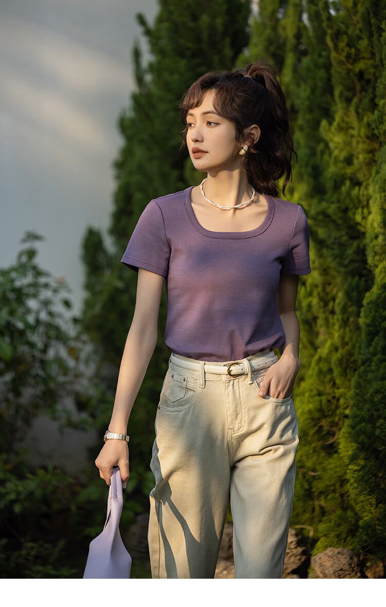 Mishow [] Women's Square Neck Short Sleeve T-Shirt 2026 Spring Summer New High-End Crop Top 59