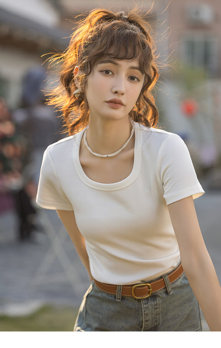 Mishow [] Women's Square Neck Short Sleeve T-Shirt 2026 Spring Summer New High-End Crop Top 18