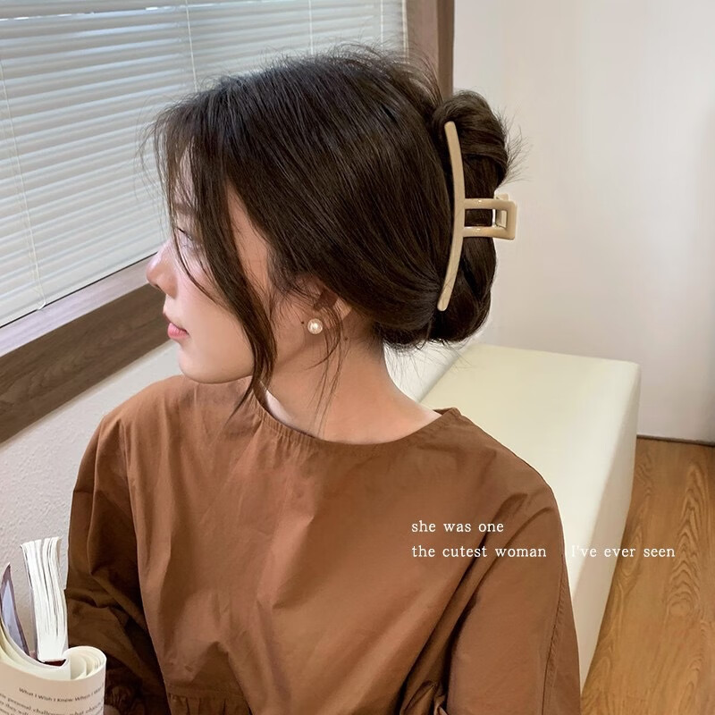 南暖美妆护肤其他美妆工具亚克力气质发夹抓夹超大号盘发简约一字鲨鱼 4个装