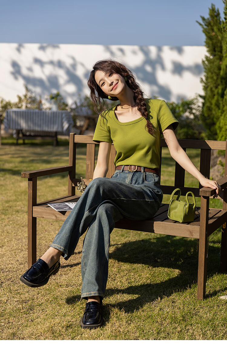 Mishow [] Women's Square Neck Short Sleeve T-Shirt 2026 Spring Summer New High-End Crop Top 24