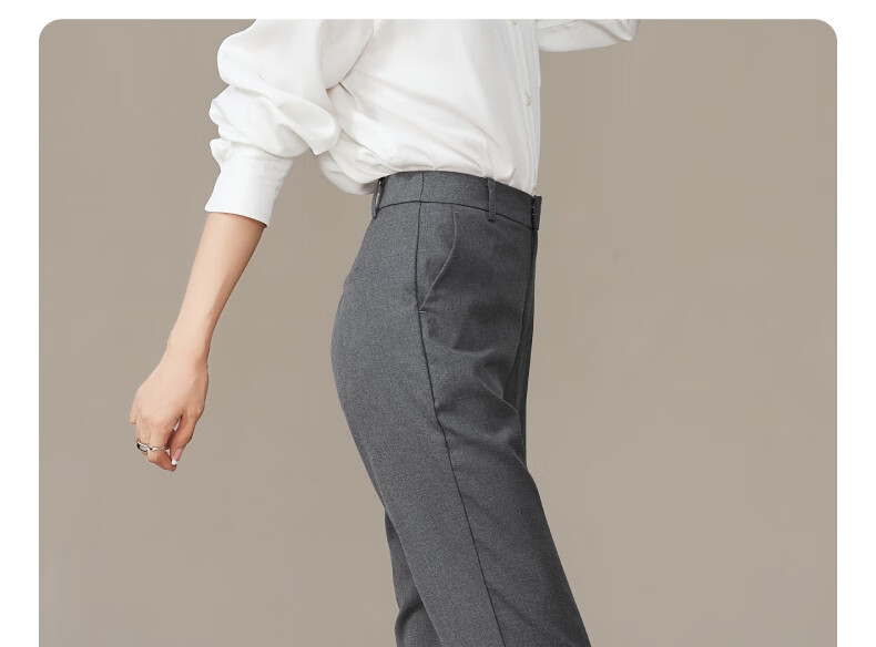 ESE-Y Spring New Nine-Point Gray Casual Pants for Women, TR Color-Spun High-Waist Cigarette Version Straight-Leg Trousers, Black, Size 27 14