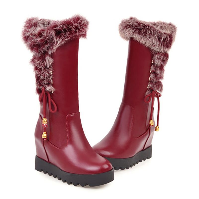 

IDIFU красный 8, середина теленка сапоги для женщин каблук усиление внутри снег обувь высота лифт инкрустировать