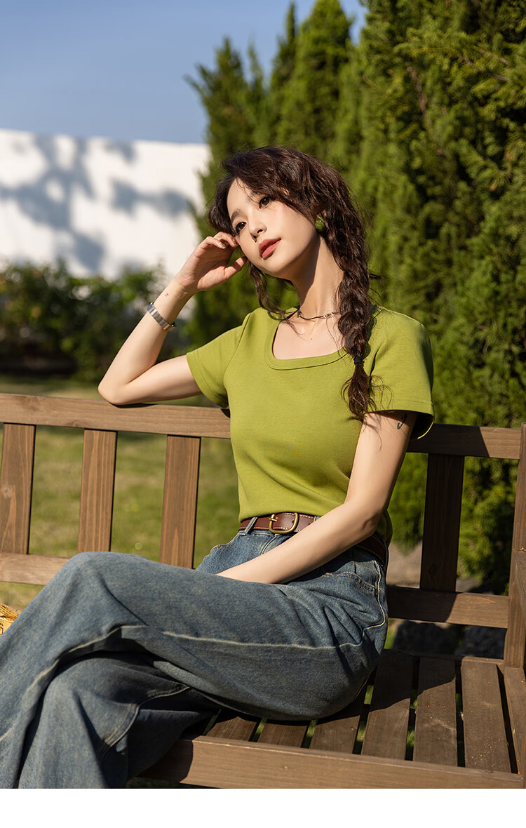 Mishow [] Women's Square Neck Short Sleeve T-Shirt 2026 Spring Summer New High-End Crop Top 25
