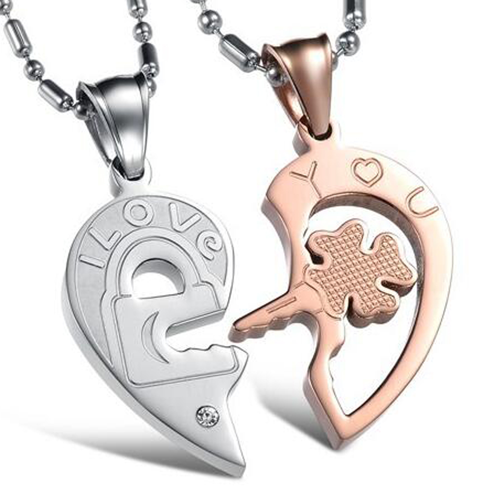 

Sesibibi белыйзолотой Для мужчины и женщины, 1Pair Love New Fashion Jewelry Титан Нержавеющая ожерелье с цепочкой Split