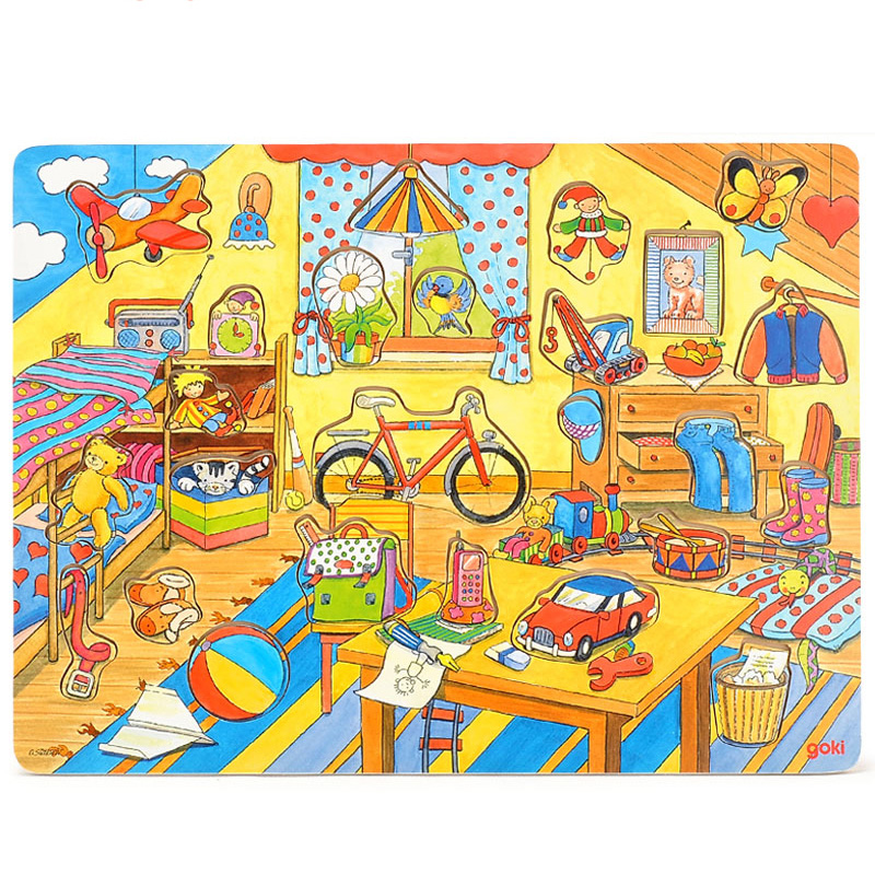 фото Wooden jigsaw puzzle with storage tray goki puzzle my home