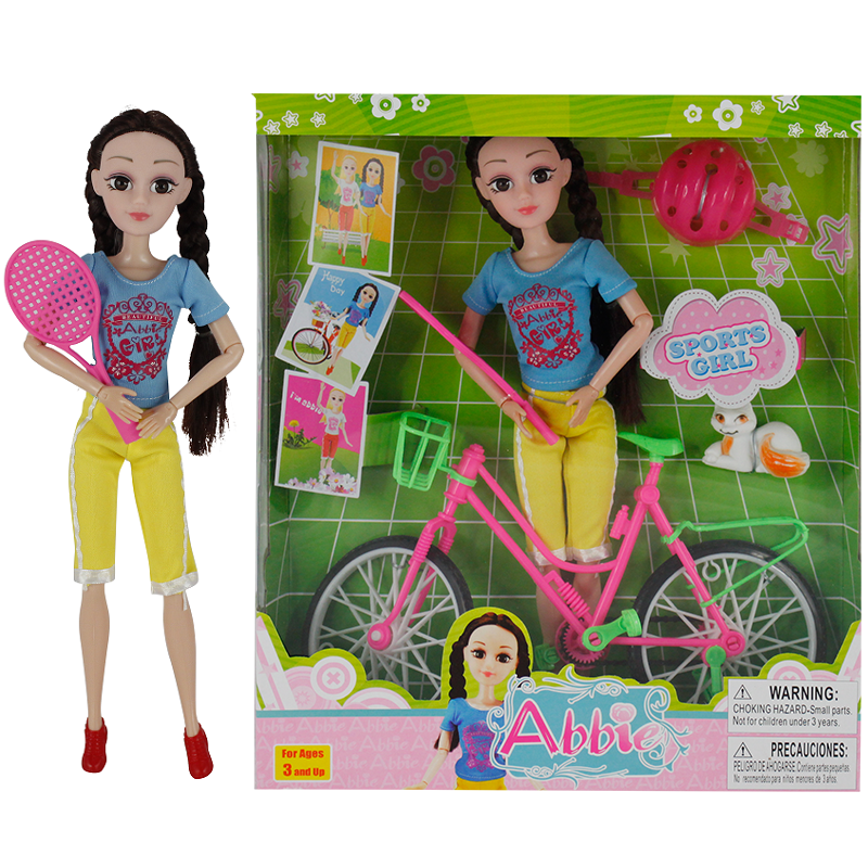 

Abbie Bicycle Doll Yellow Pants, Barbie Doll Toys long hair Repunzel doll toy