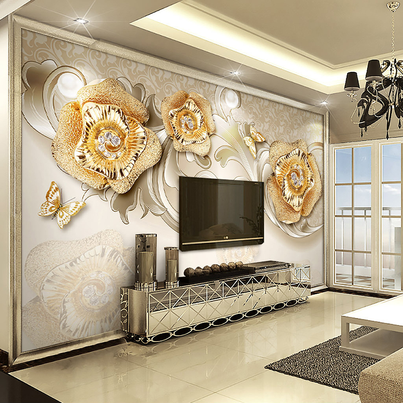 

Colomac Смешанный цвет, Золотые украшения Rose Flower Butterfly Background Wall Mural