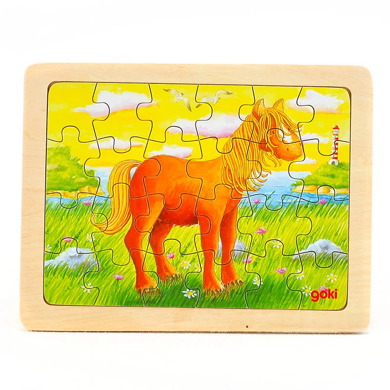 

goki Puzzle Animal horse24pcs, Wooden Jigsaw Puzzle with Storage tray