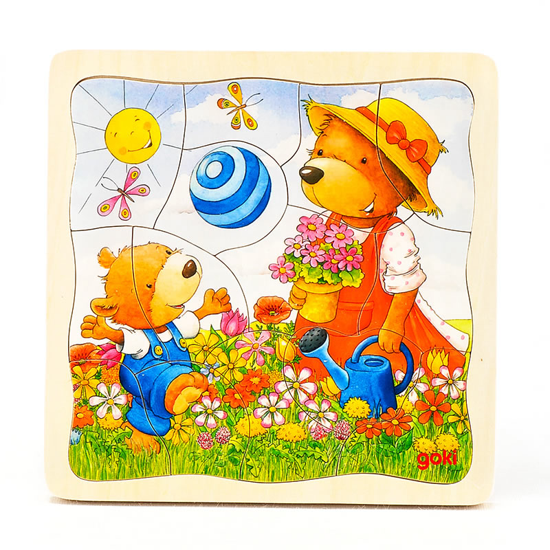 фото Wooden jigsaw puzzle with storage tray goki puzzle little bear wood in 4 layers 55pcs