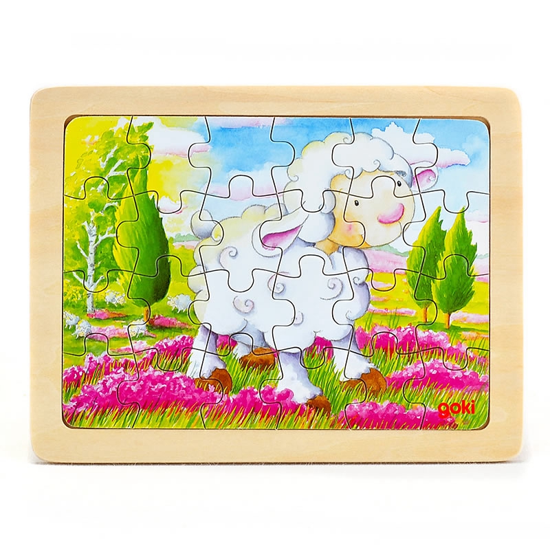 

goki Puzzle Animal sheep24pcs, Wooden Jigsaw Puzzle with Storage tray