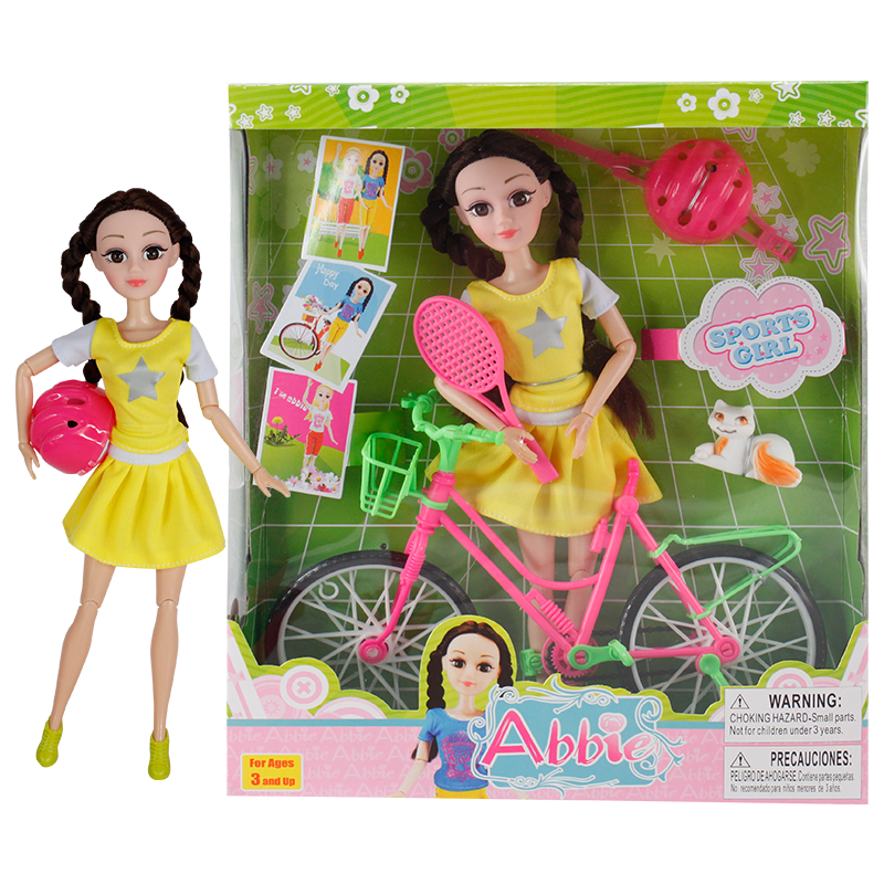 

Abbie Bicycle Doll Yellow Skirt, Barbie Doll Toys long hair Repunzel doll toy