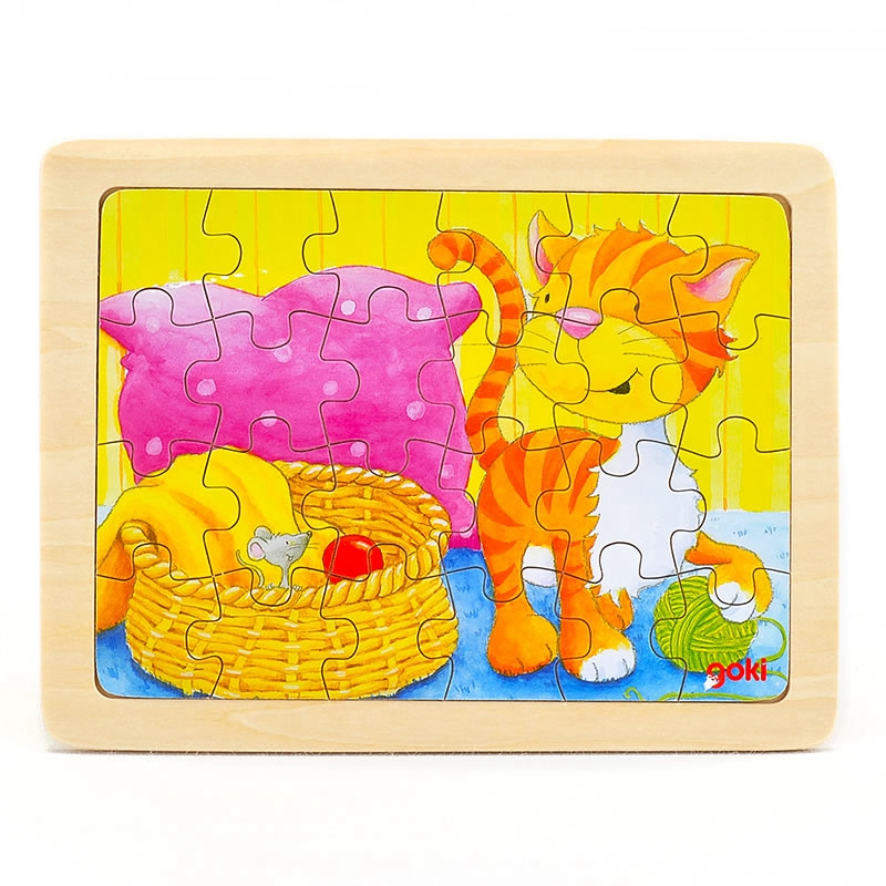 

goki Puzzle Animal cat 24pcs, Wooden Jigsaw Puzzle with Storage tray