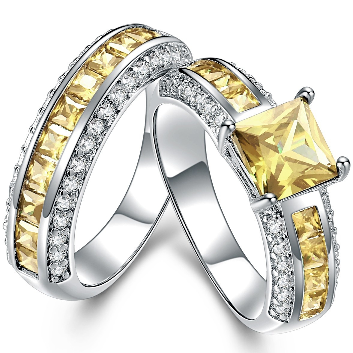 

CHLXL Жёлтый цвет № 9, Engagement Wedding Ring Set