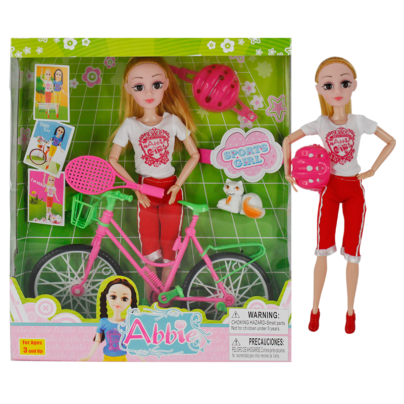 

Abbie Bicycle Doll Red Pants, Barbie Doll Toys long hair Repunzel doll toy