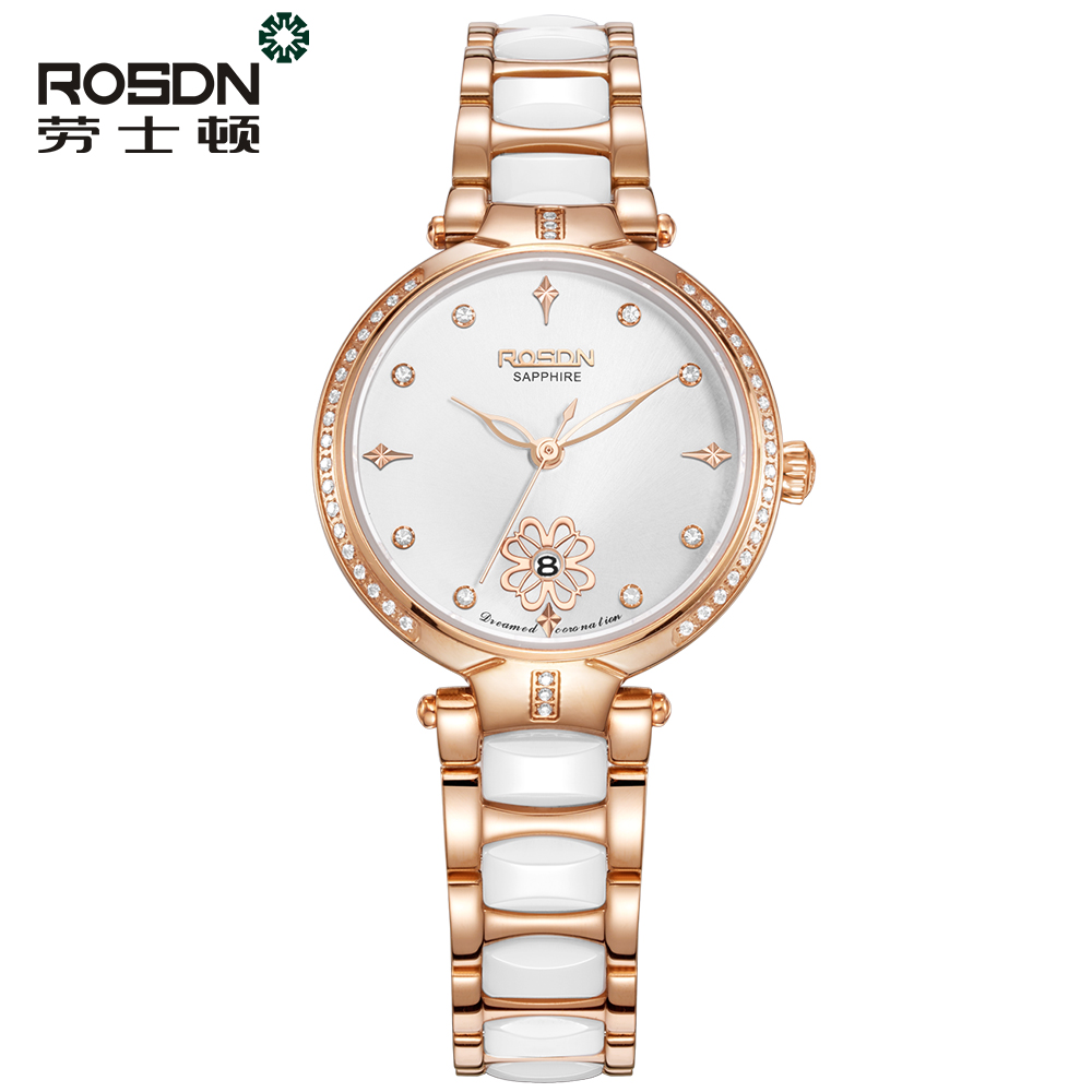 

ROSDN Белый циферблат Rosd Golden Ceramic Female Watch, Часы для женщин