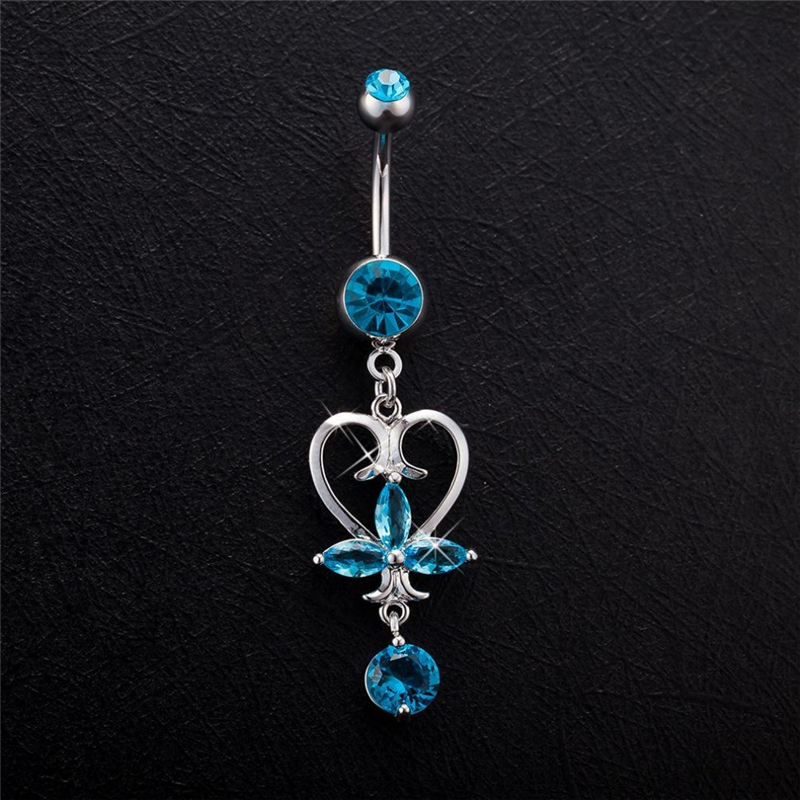 

SUNSPICE MS Blue, Crystal Flower Belly Button Heart-Shaped Pendant Jewelry