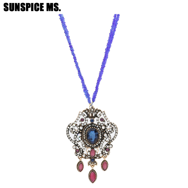 

SUNSPICE MS Blue женщины, Ожерелье из цветка из бисера из семени
